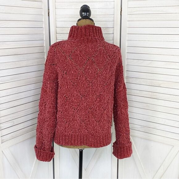 POL Chenille Chunky Knit Turtleneck Crop Pullover Maroon Red Medium - Picture 5 of 13